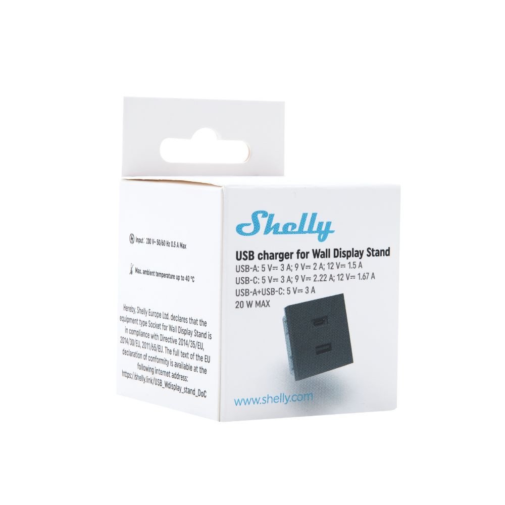 Shelly USB ladetajs sienas displeja stativam, melns (piederums)