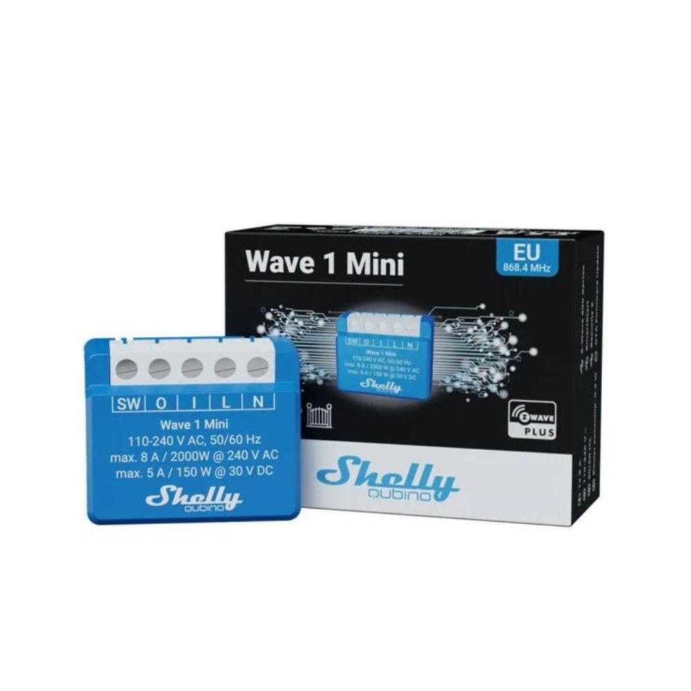 Shelly Qubino Wave 1 MINI viedais relejs ar 1 grupu, ar Z-Wave protokolu