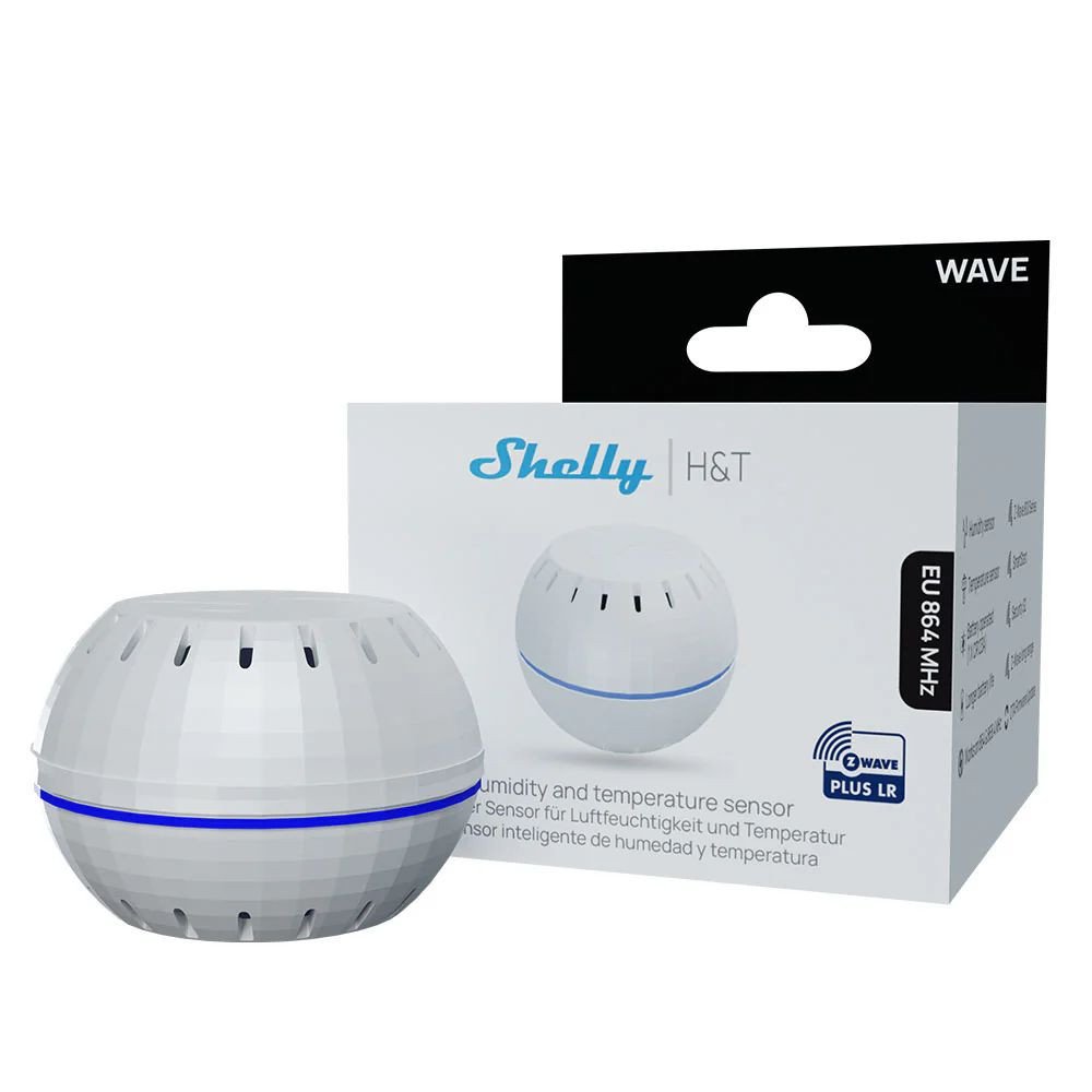 Shelly Wave (Long Range) H&T mitruma un temperaturas sensors, balts