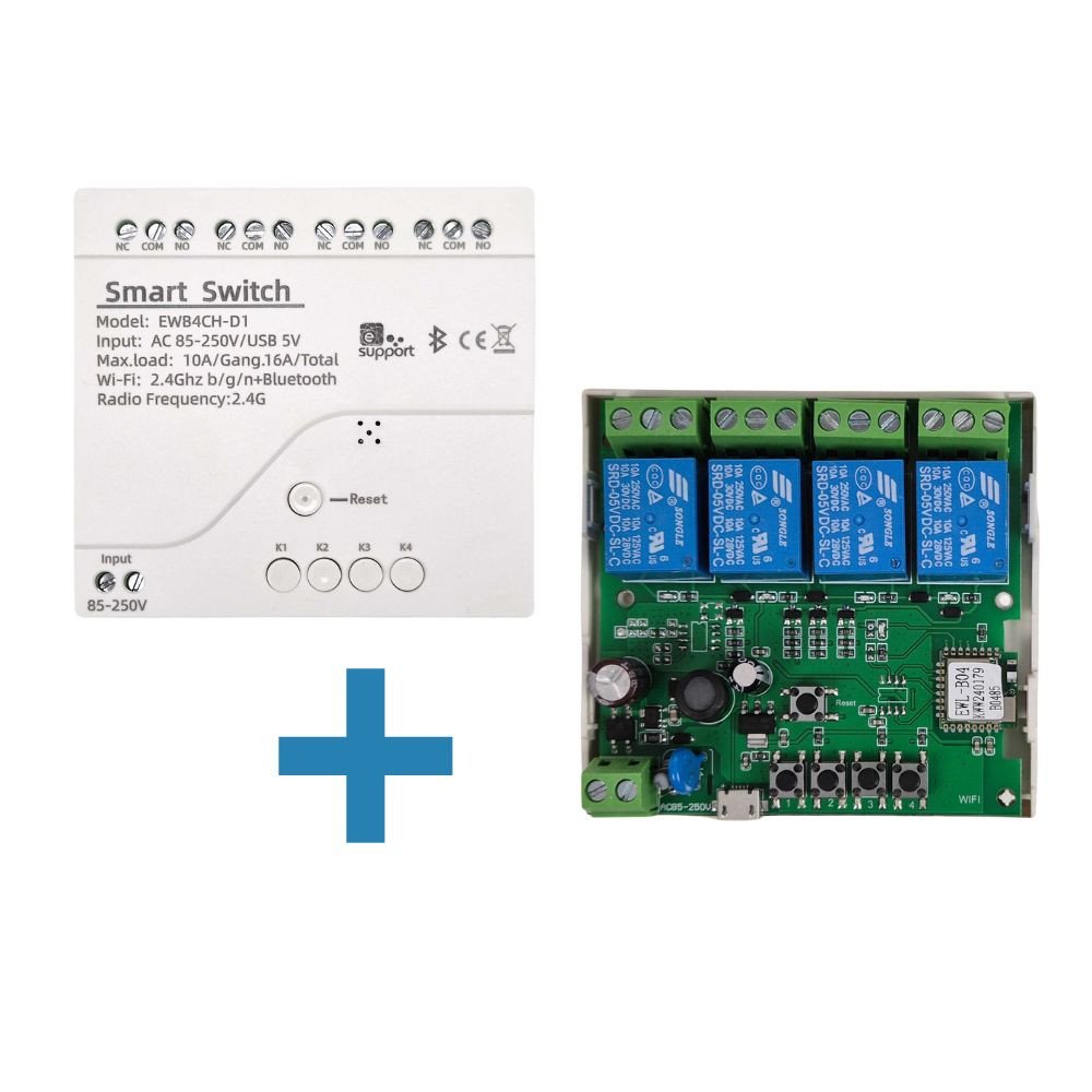 SmartWise 85V-250V AC Wi-Fi + eWeLink-Remote 4-ruhmaline nutikas relee luliti, NO/NC, kuivkontakt, hetkeluliti