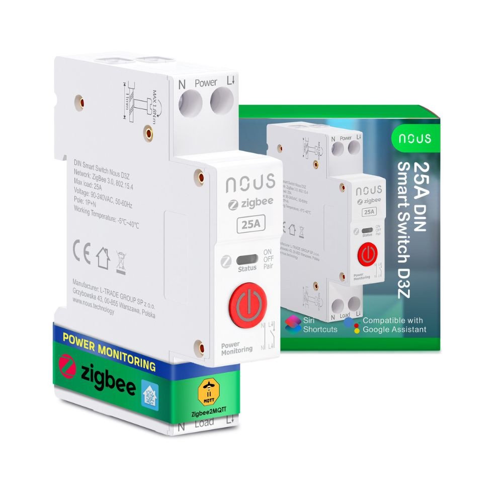 Nous D3Z ar DIN savietojams viedais Tuya Zigbee releja modulis, 25A