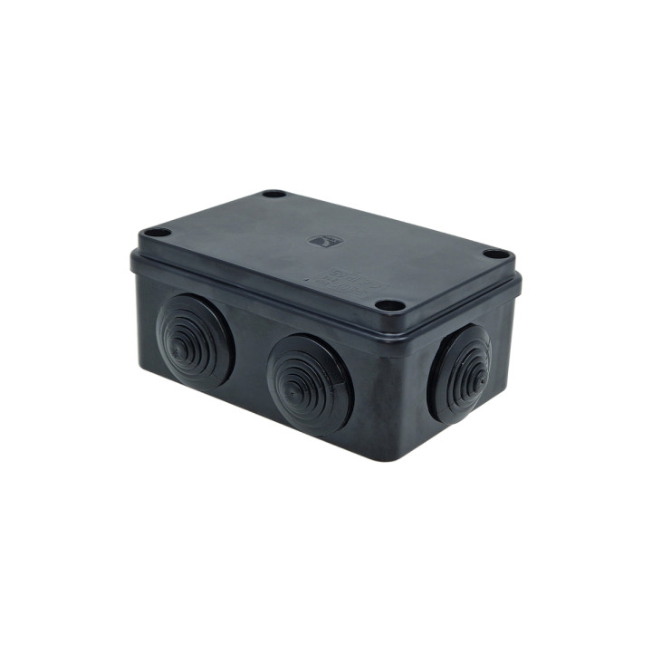S-BOX dėžutės paviršiaus montavimas IP65 120x80x50mm su riebokšliais juoda UV