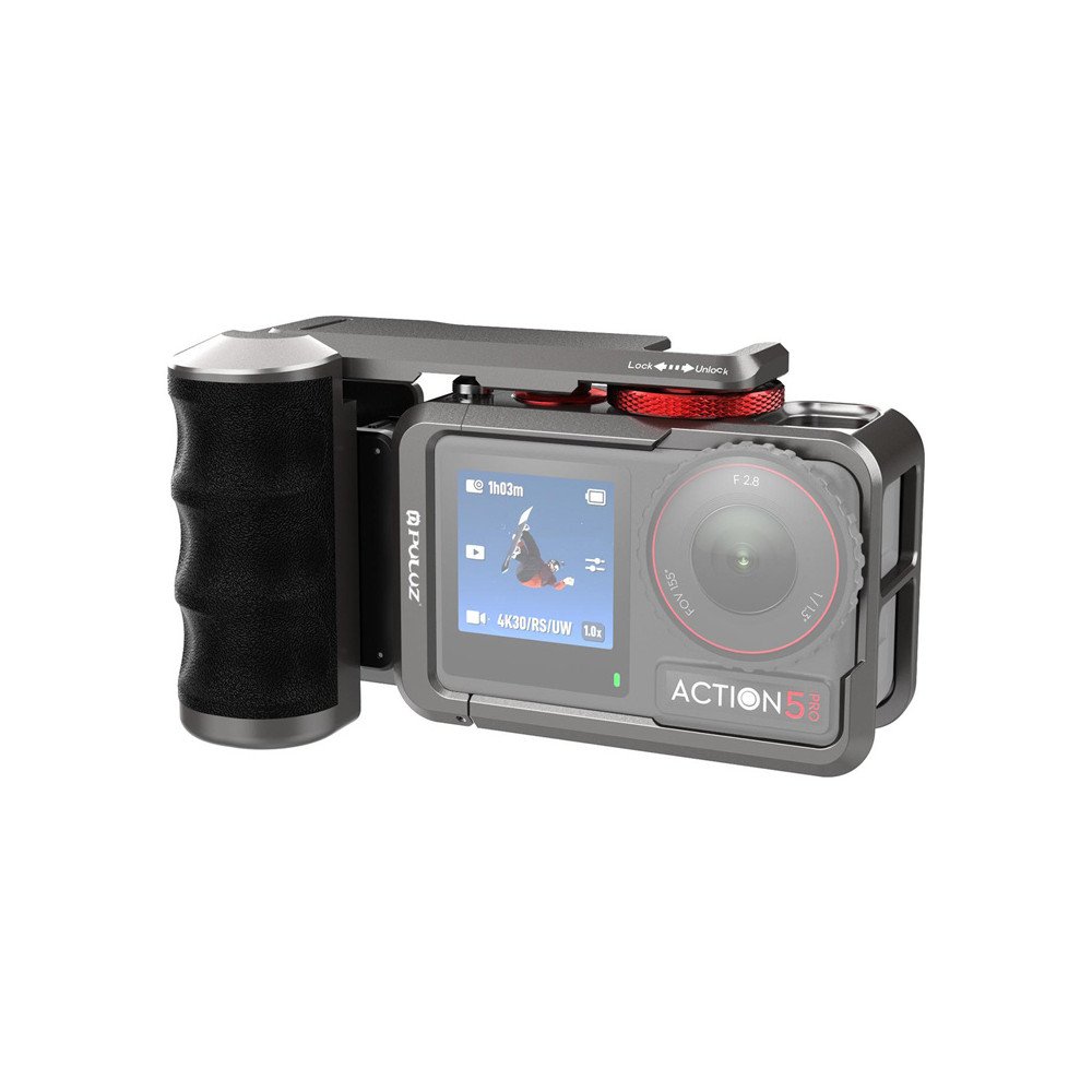 Metala aizsargmacins ar Puluz rokturi prieks DJI Osmo Action 5 Pro / Action 4 / Action 3