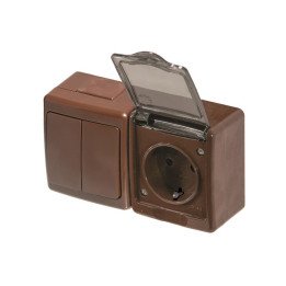 BETA block surface switch 1+1 + socket with grounding and transparent cover brown IP44