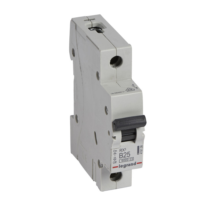 MCB RX 6000 - 1P - 230/400V - 25 A - B kõver - haru/kahvli tüüpi toitesiinid