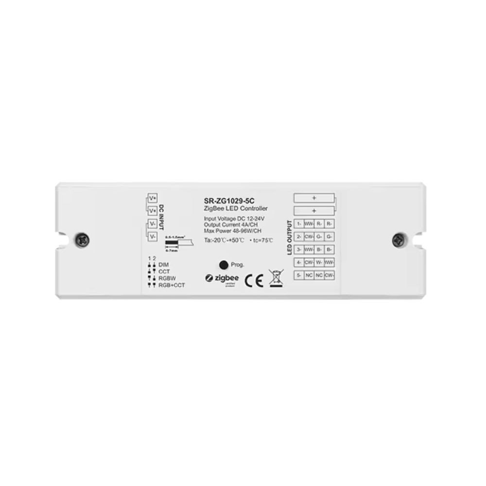 Sunricher 4-in-1 Zigbee RGBW / RGB CCT LED valdiklis 4A/CH, DC12/24V (SR-ZG1029-5C)