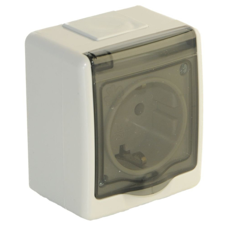 BETA surface socket with grounding and transparent cover grey IP44