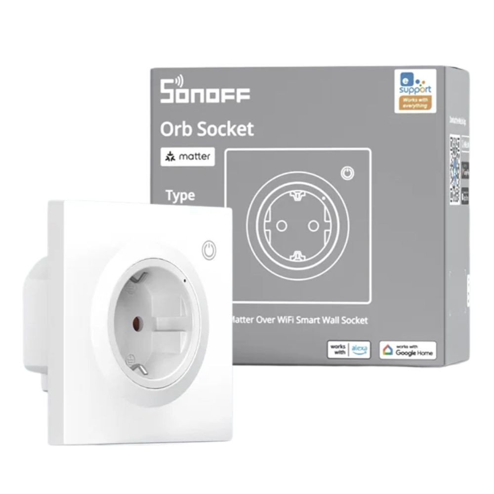 Sonoff Orb Socket Matter, izmantojot Wi-Fi Smart Wall Socket vieda sienas kontaktligzda Fusion Orb, ar energijas uzraudzibu, Wi-