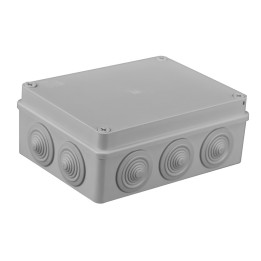 S-BOX dėžutės paviršiaus montavimas IP65 190x140x70mm su pilkomis riebokšliais