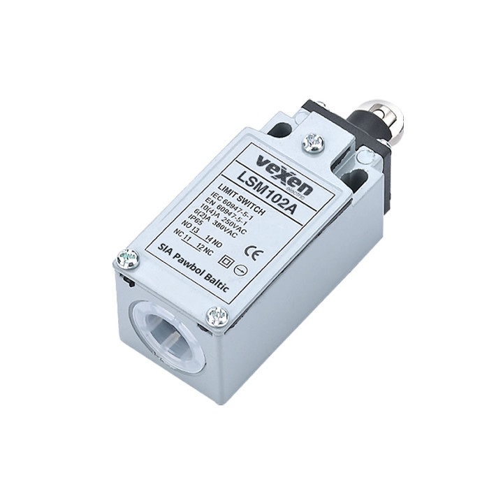 LSM102A eigos jungiklis 1NO/1NC metaliniame korpuse IP65 su metaliniu ritininiu stūmokliu