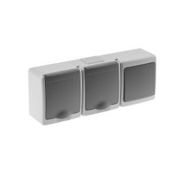 Switch BETA, 3 module, single,  with socket grey IP44  BETA