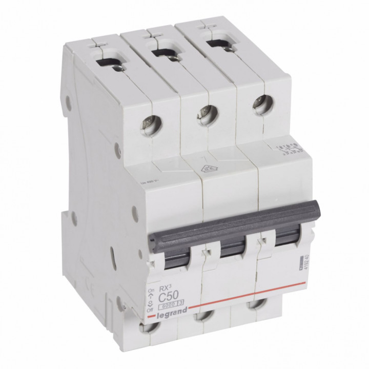 MCB RX 6000 - 3P - 400V - 50 A - C kõver - haru/hargi tüüpi toitesiinid