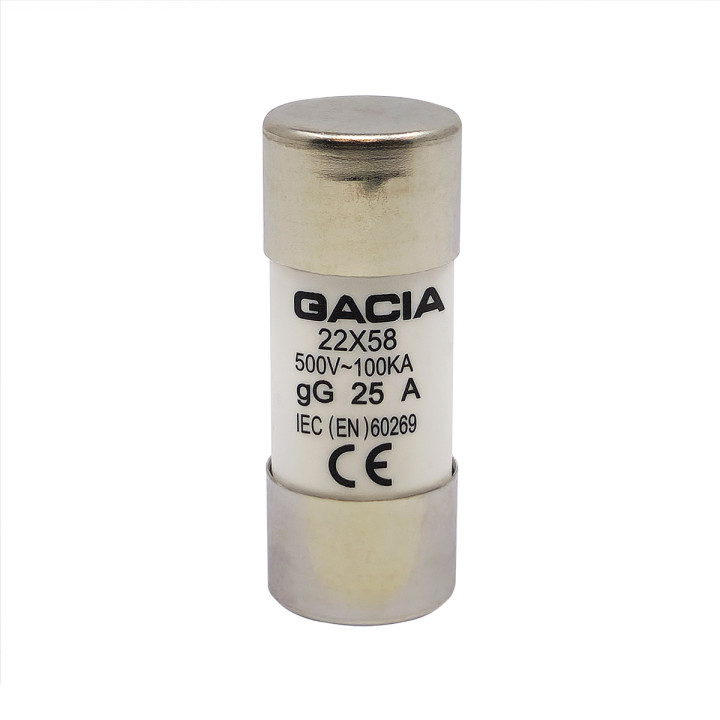 22x58 gG 25A cilindriskais drošinātājs 500VAC