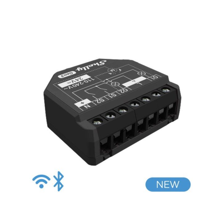 Shelly 2PM Gen3 divkanālu Wi-Fi + Bluetooth viedais releja modulis ar slēģu režīmu - Sonoff, SmartWise, Shelly ES vairumtirdznie