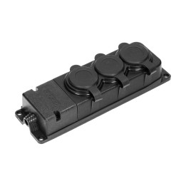 Heavy-duty extension socket, rubber, IP44, 3 schuko sockets, flame-resistant casing