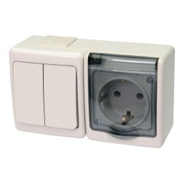 BETA block surface switch 1+1 + socket with grounding and transparent cover white IP44