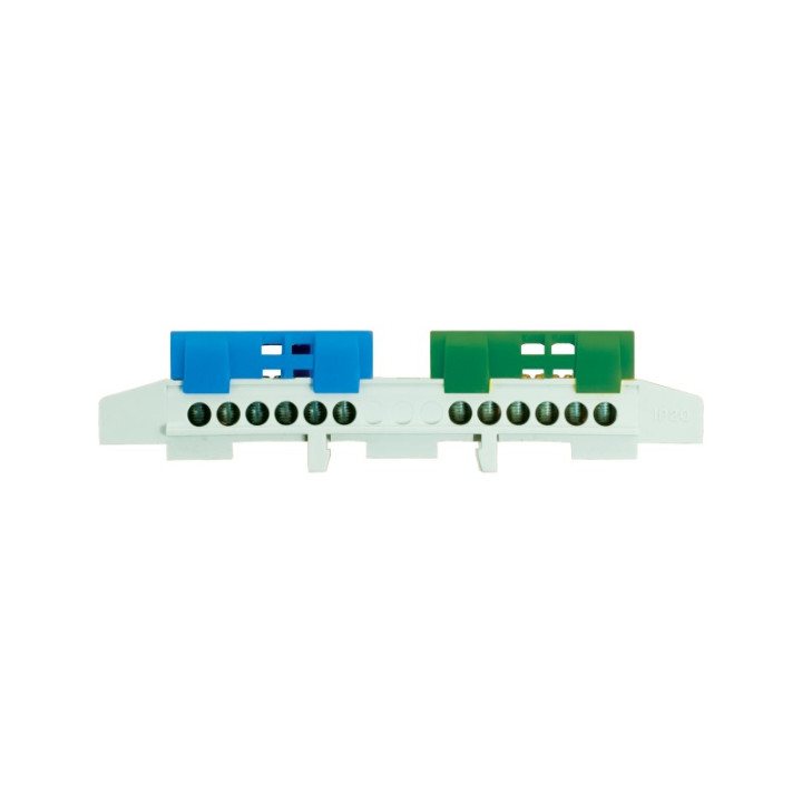 Gnybtas mėlyna/žalia izoliuota 2x6x16mm2 DIN bėgelis