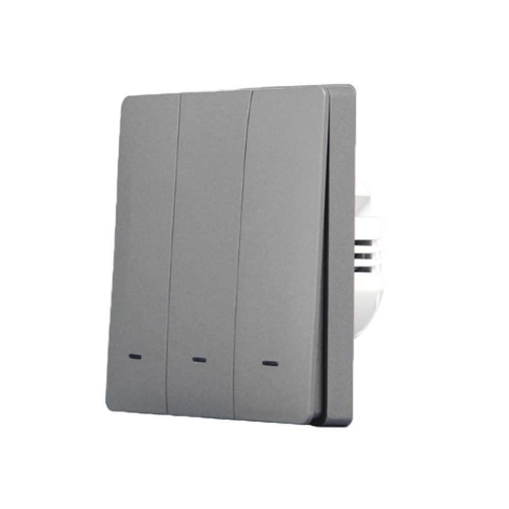 SmartWise B63 UNI Zigbee 3.0 + RF, 3 daliu ismanusis sieninis jungiklis, universalus laidas, fizinis mygtukas, pilka