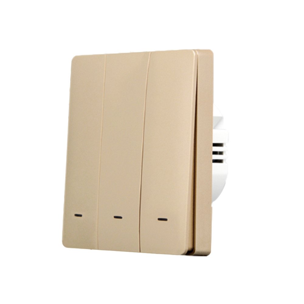 SmartWise B63 UNI Zigbee 3.0 + RF, 3 daliu ismanusis sieninis jungiklis, universalus laidas, fizinis mygtukas, aukso spalva