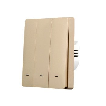 SmartWise B63 UNI Zigbee 3.0 + RF, 3 daliu ismanusis sieninis jungiklis, universalus laidas, fizinis mygtukas, aukso spalva