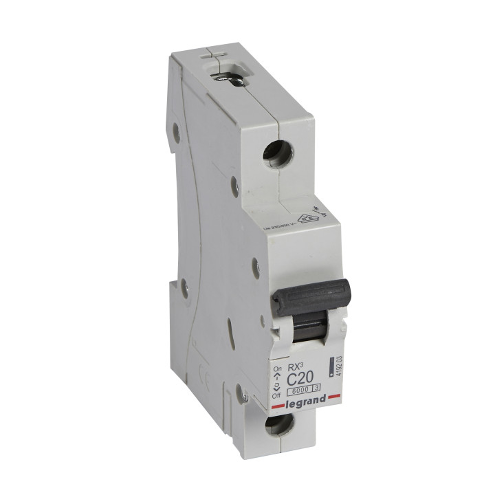 MCB RX 6000 - 1P - 230/400V - 20 A - C curve - prong/fork type supply busbars