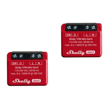 2 Shelly 1PM Mini Gen4 Zigbee/Matter kontrolieru komplekts