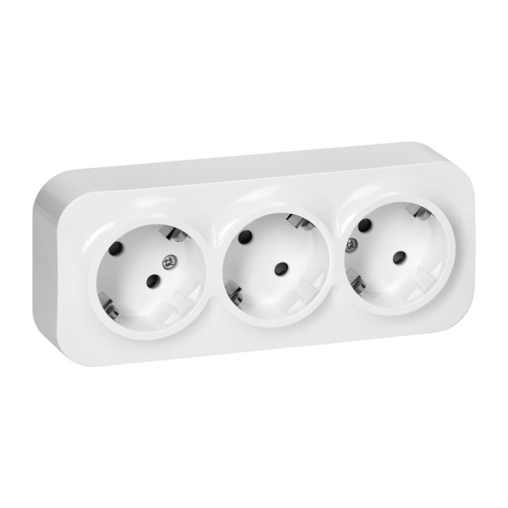 3-osaline seinakontakt ToDo, 2P+E, Schuko tüüp, IP20, 16A, 230V AC, valge