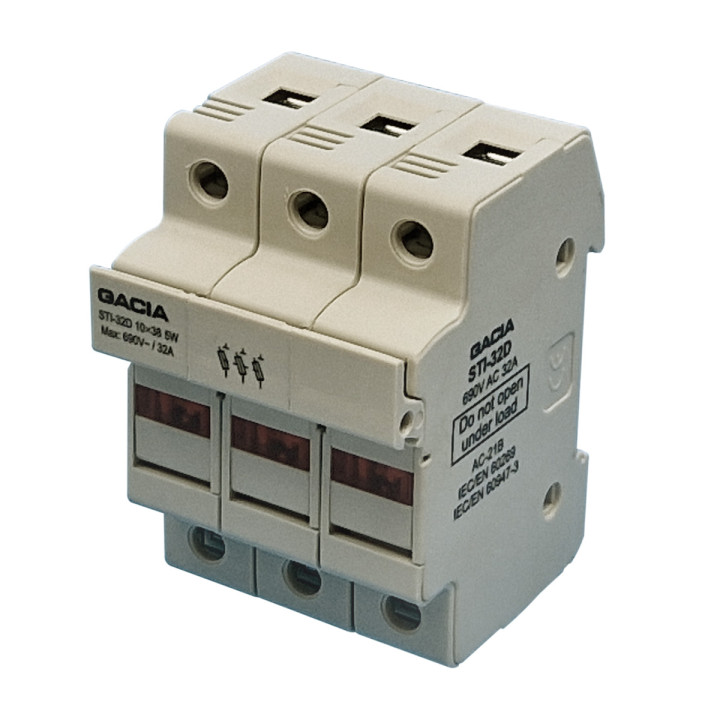 STID-32-3 Sylinterimäinen sulake 10x38 erotin LED, 3P, 32A, 690V