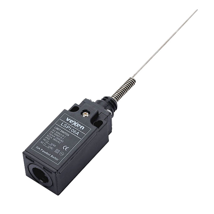 LSP106A ribinis jungiklis 1NO/1NC plastikiniame korpuse IP65 su metaliniu katės ūsu