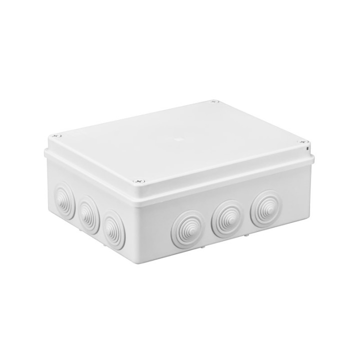 S-BOX dėžutės paviršiaus montavimas IP65 240x190x90mm su riebokšliais baltos spalvos