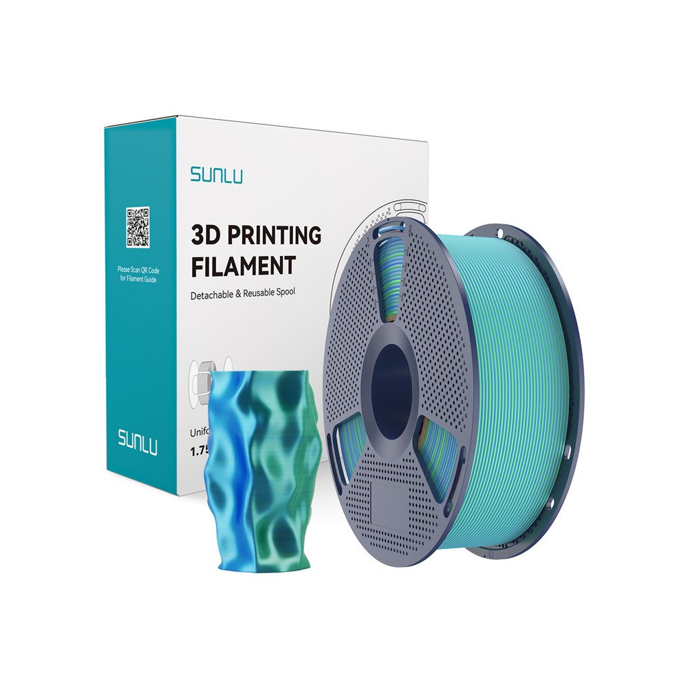 Sunlu PLA+ Silk dvieju spalvu siulas (melynai zalias)