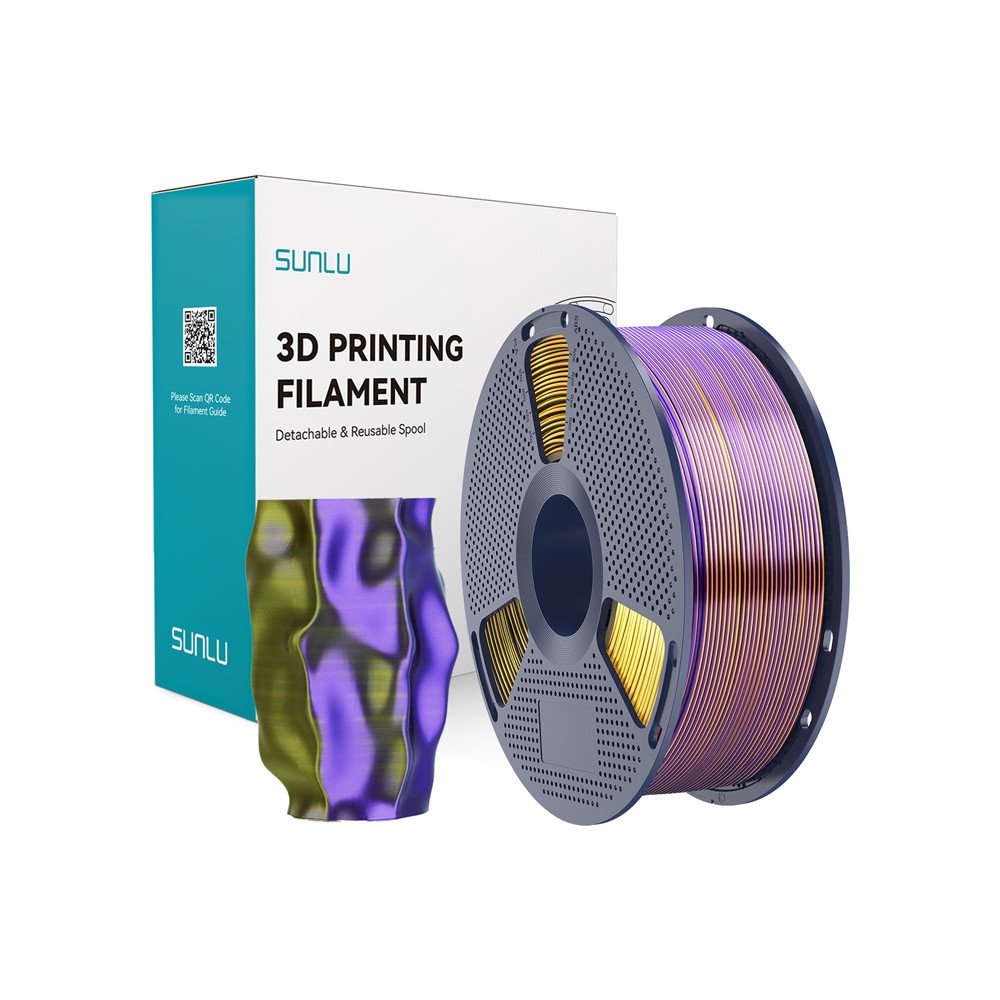 Sunlu PLA+ Silk Tri-Color Filament (Black, Gold, and Purple)