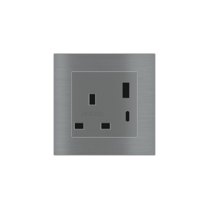 2 USB-porti (tüüp A+tüüp C) värvitud Square Cover UK pesa (55x55) metallist titaan