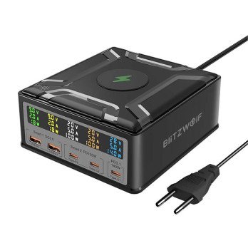 Blitzwolf BW-S28 260W, 2xUSB-A, 3xUSB-C, 15W belaidis ikroviklis (juodas)