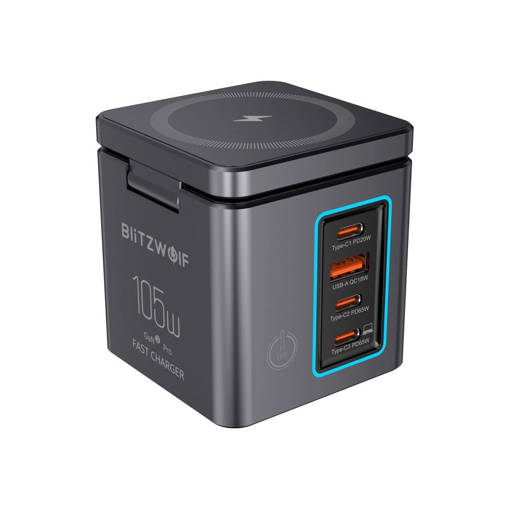 Blitzwolf BW-i113 GaN, USB-A, 3xUSB-C, 105 W verkkolaturi