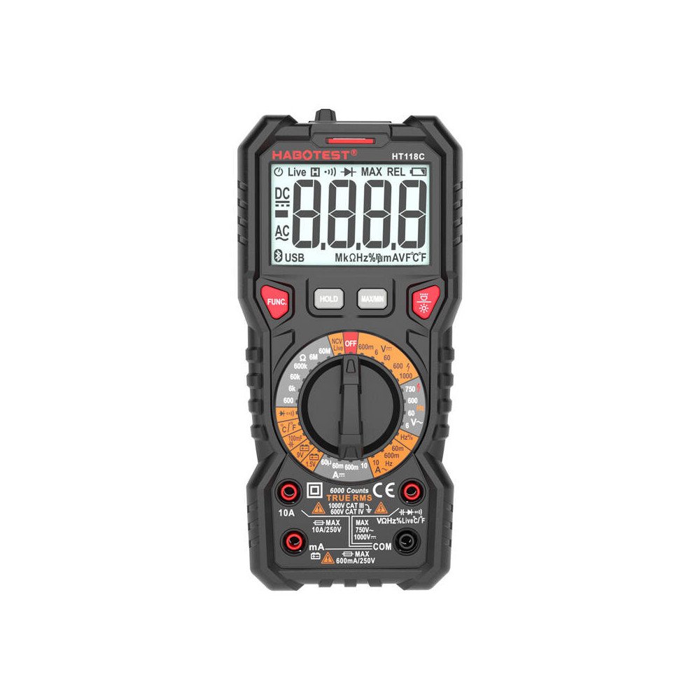Skaitmeninis multimetras su zibintuveliu Habotest HT118C, True RMS, NCV, baterijos testavimas