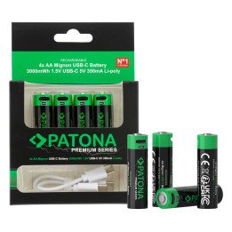 AA/LR6 Li-Pol 2000мАч 1,5В-4шт с зарядкой USB-C