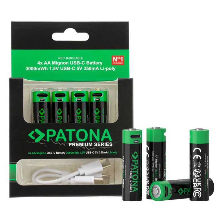 AA/LR6 Li-Pol 2000мАч 1,5В-4шт с зарядкой USB-C
