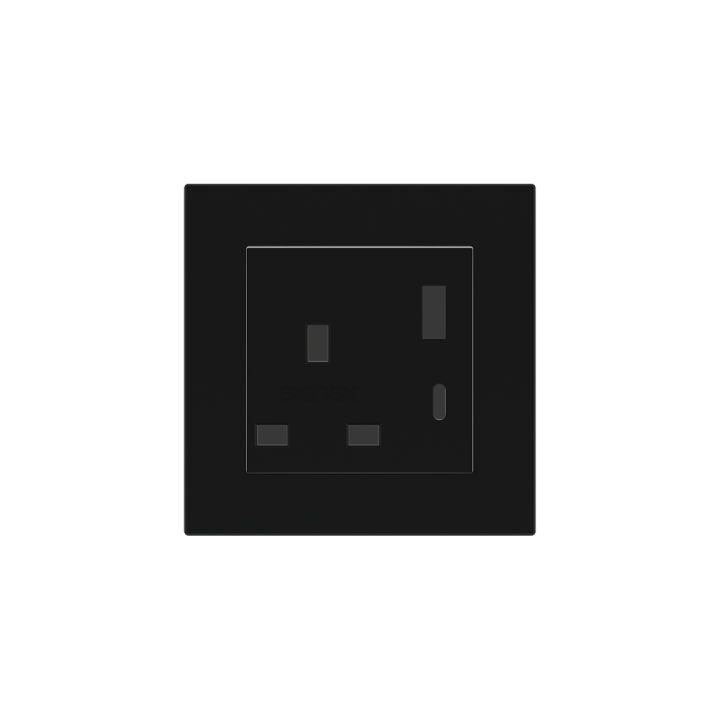 2 USB-porti (tüüp A+tüüp C) värvitud kandilise kaanega Ühendkuningriigi pesa (55x55) must plastik