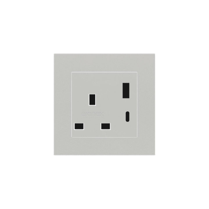 2 USB prievadas (A+TypeC) dažytas kvadratinis dangtelis JK lizdas (55x55) sidabrinis plastikas