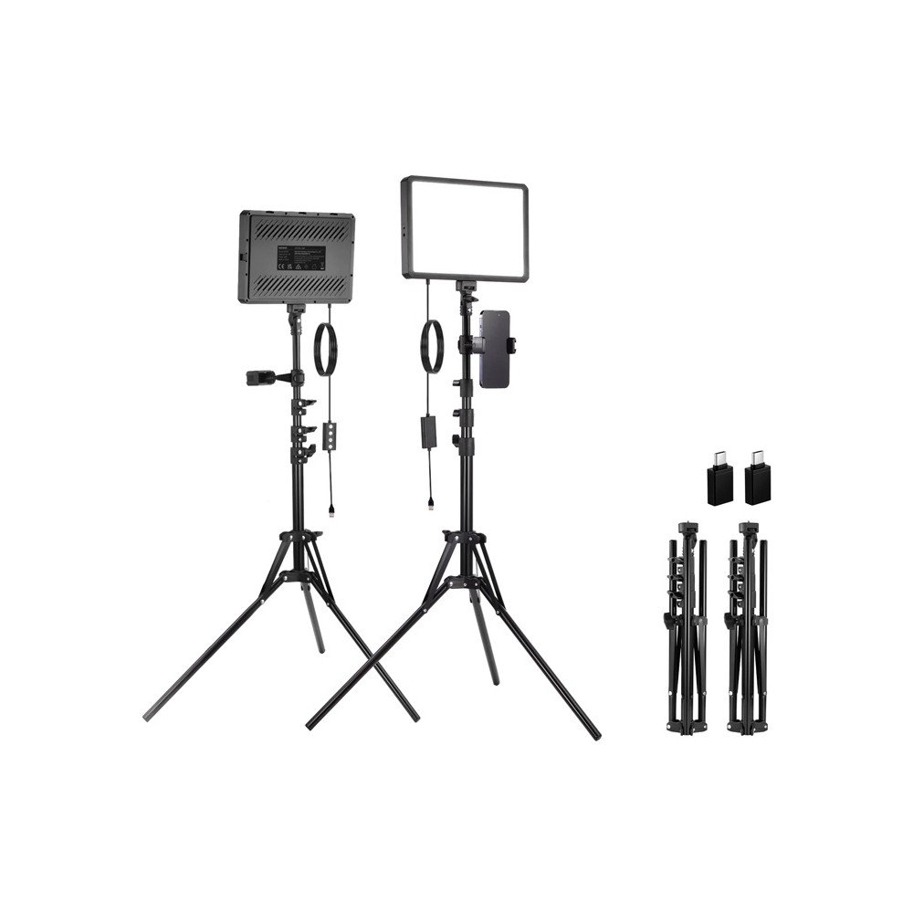 Naujesnis BP300 studijinis komplektas du LED sviestuvai + trikojis + telefono laikikliai