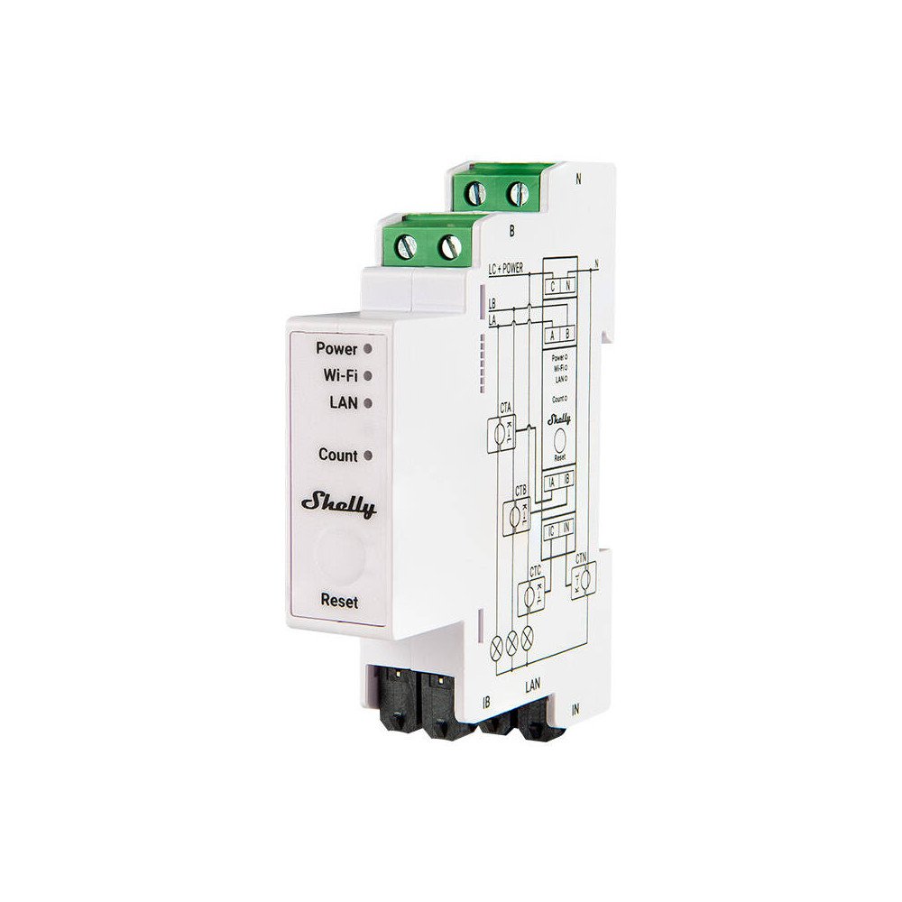 Shelly PRO 3EM 120A 3-Phase Energy Meter, WiFi/Bluetooth