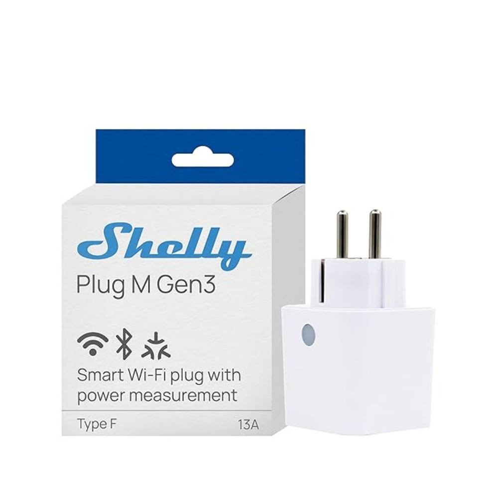 Shelly Plug M Gen3 Wi-Fi + Bluetooth, Matter saderigs viedais spraudnis ar energijas uzraudzibu, balts