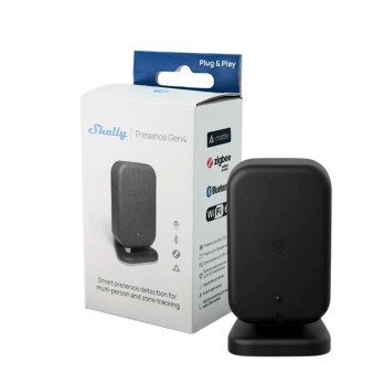Shelly Presence Gen4 mmWave klatbutne, gaismas un temperaturas sensors, Zigbee, Wi-Fi, Bluetooth, Matter, melns