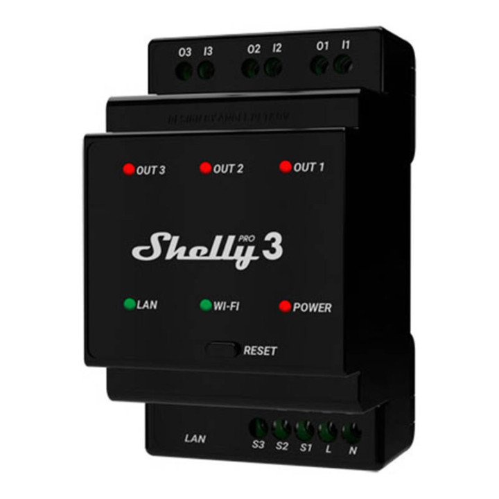 Shelly PRO 3 WiFi + 3-клавишный интеллектуальный релейный коммутатор Ethernet с поддержкой DIN-рейки - Sonoff, SmartWise, Shelly