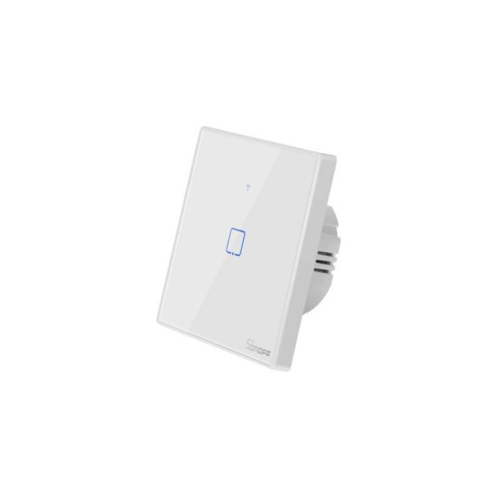 Sonoff TX T2 EU 1C 1 grupas viedais WiFi + RF sienas pieskāriena gaismas slēdzis (balts, ar rāmi)
