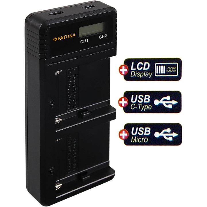 Laadija Foto Dual LCD Sony F550/F750/F970 - USB