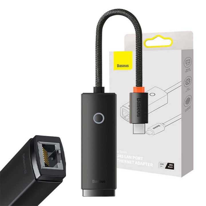 Адаптер sieciowy Baseus Lite Series USB-C до RJ45, 100 Мбит/с (черный)