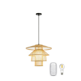 Immax 08255-S BOHO PINCHOS SMART Pendant Luminaire, D50cm, E27, Bamboo Wood