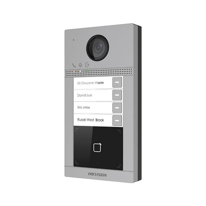Hikvision DS-KV8413-WME1(C) 4-кнопочная металлическая дверная станция для виллы с Wi-Fi и PoE